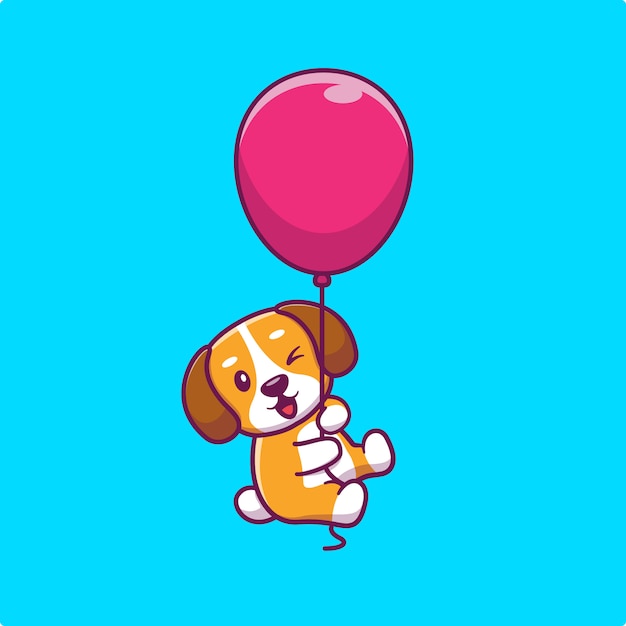 Vector lindo perro flotando con globo