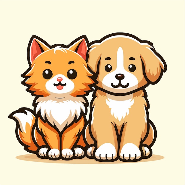 Vector un lindo perro y un gato sentados