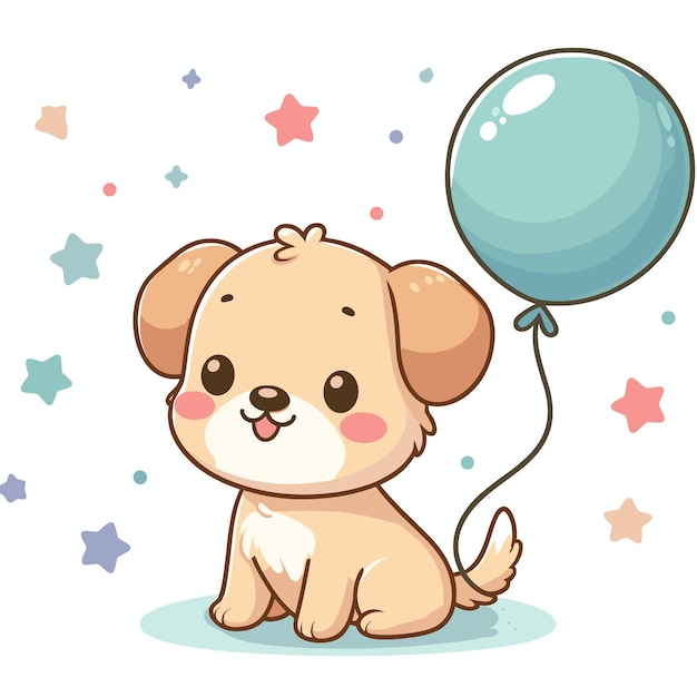 Vector lindo perro con globo vector de dibujos animados sobre fondo blanco