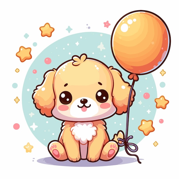 lindo perro con globo vector de dibujos animados sobre fondo blanco