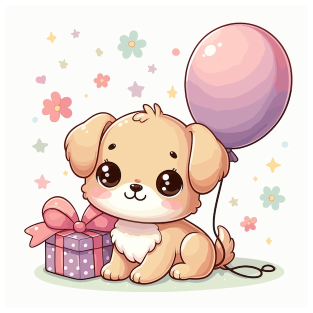 Vector lindo perro con globo vector de dibujos animados sobre fondo blanco