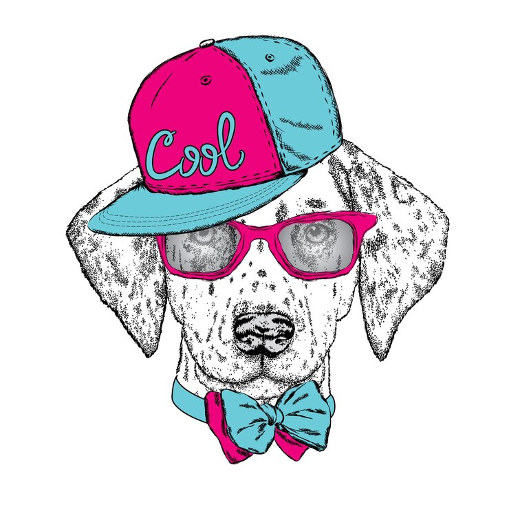 Vector lindo perro con gorra y gafas de sol ilustración vectorial para póster o impresión de tarjetas de felicitación