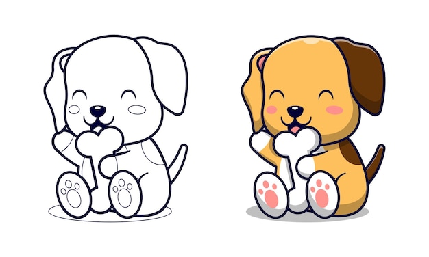 Vector lindo perro con huesos de dibujos animados para colorear páginas para niños