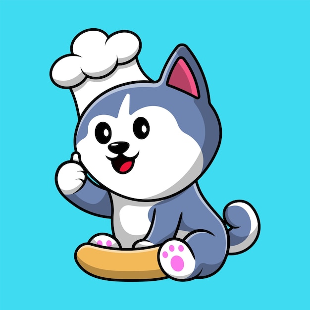 Lindo perro husky chef cocina dibujos animados vector icono ilustración