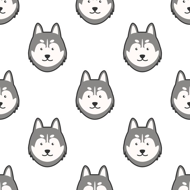 Lindo perro husky siberiano dibujos animados doodle de patrones sin fisuras