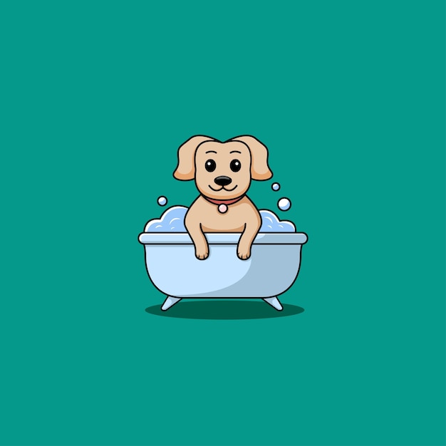 Lindo perro en la ilustración de vector de tina de baño