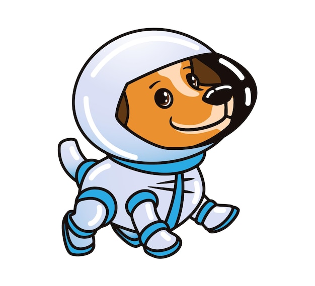 Lindo perro jengibre astronauta en un traje espacial ilustración vectorial aislada sobre fondo blanco