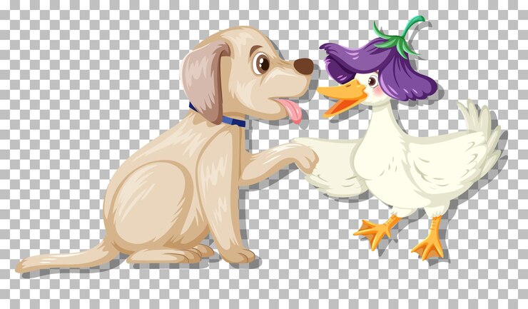 Vector lindo perro jugando con pato