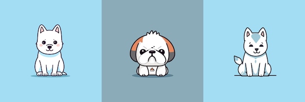 Vector lindo perro kawaii dibujos animados cachorro chibi ilustración set colección