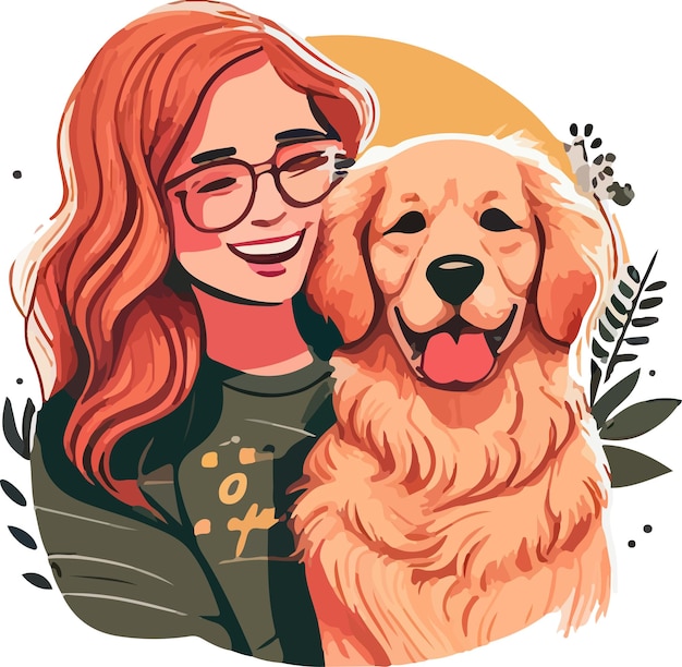 lindo, perro, y, mamá, vector, ilustración