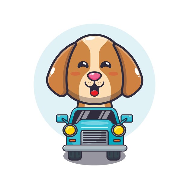 lindo perro mascota personaje de dibujos animados paseo en coche