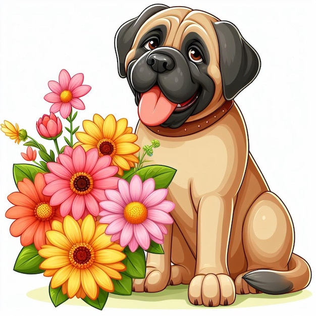 Vector el lindo perro mastiff inglés de dibujos animados de estilo vectorial de fondo blanco