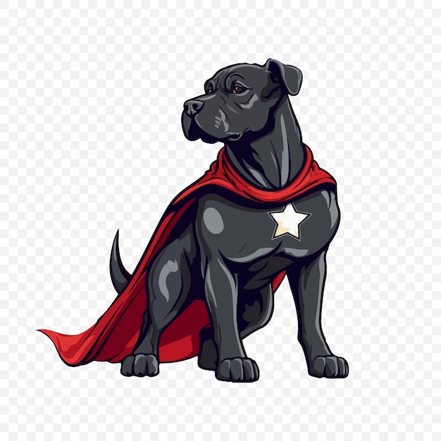 Lindo perro negro con capa roja y estrella Ilustración vectorial EPS 10