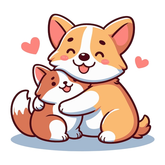 El lindo perro de la orgía abraza a un gato rojo Ilustración del icono vectorial de dibujos animados