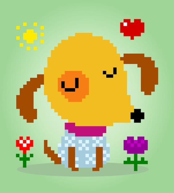 Lindo perro pixel 8 bits Animales para juegos de activos en ilustraciones vectoriales Patrón de punto de cruz