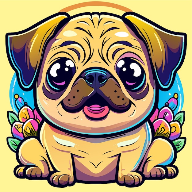 Vector lindo perro pug dibujado a mano dibujos animados pegatina icono concepto aislado ilustración