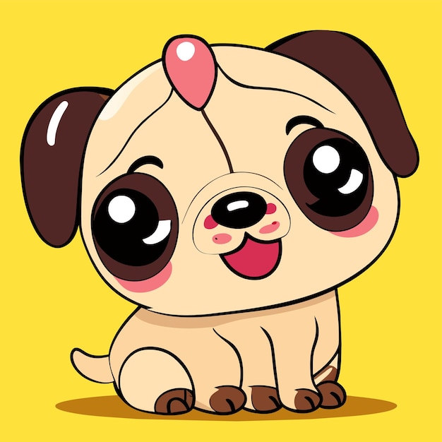 Vector lindo perro pug dibujado a mano dibujos animados pegatina icono concepto aislado ilustración