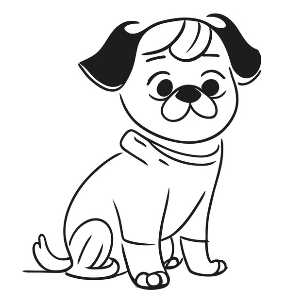 Vector lindo perro pug dibujado a mano dibujos animados pegatina icono concepto aislado ilustración