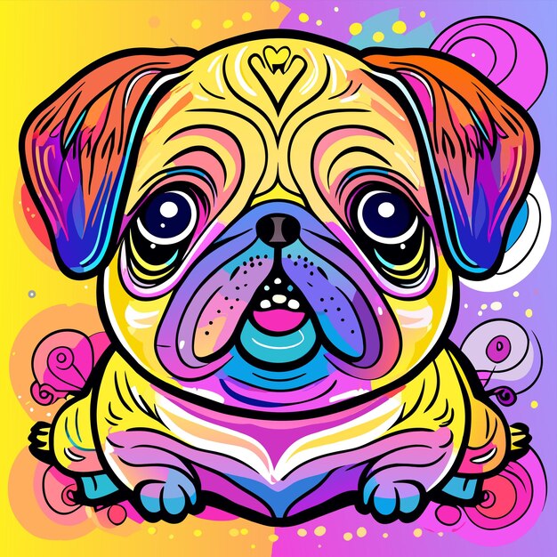 Vector lindo perro pug dibujado a mano dibujos animados pegatina icono concepto aislado ilustración