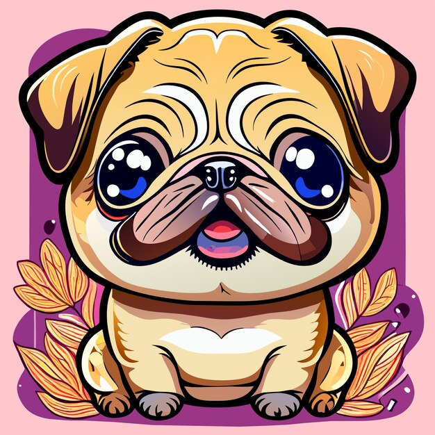 Vector lindo perro pug dibujado a mano dibujos animados pegatina icono concepto aislado ilustración