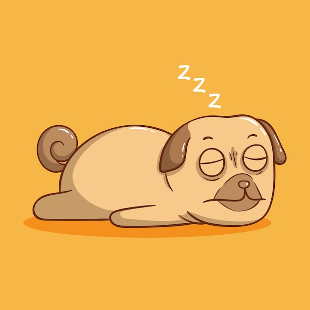 Vector lindo perro pug durmiendo sobre fondo naranja