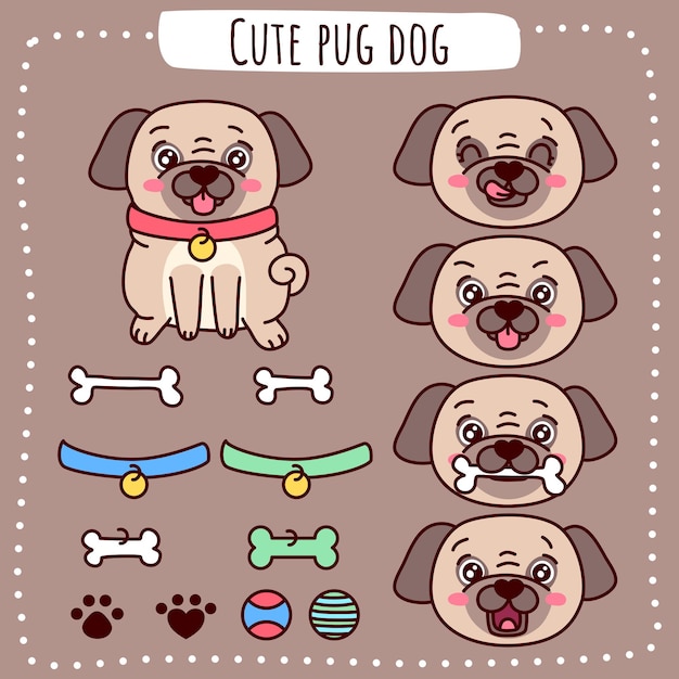 Vector lindo, perro pug