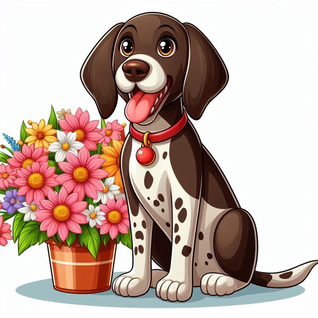 Vector lindo perro puntero alemán de pelo corto amp flower vector ilustración de dibujos animados