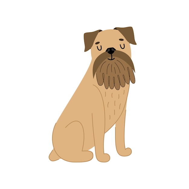 Lindo perro de raza Griffon Bruselas marrón. Ilustración de vector de animal de compañía