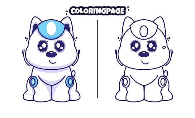 Lindo perro robot con libro para colorear adecuado para niños