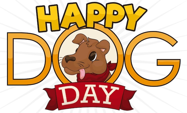 Vector lindo perro en una señal de saludo para la celebración del día del perro