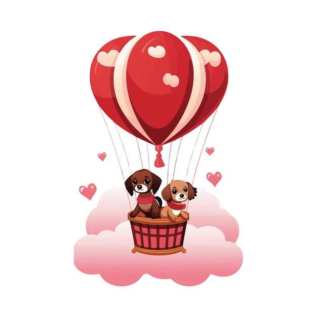 Un lindo perro sentado en un globo Ilustración del Día de San Valentín