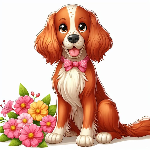 Vector el lindo perro setter irlandés de dibujos animados de estilo vectorial de fondo blanco