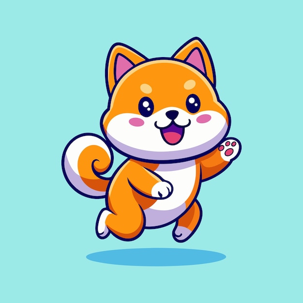 El lindo perro Shiba Inu corriendo de dibujos animados Icono vectorial Ilustración aislado Estilo de dibujo animado plano