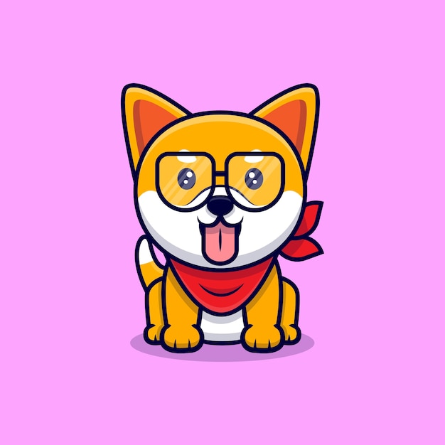 Lindo perro shiba inu con gafas ilustración icono dibujos animados