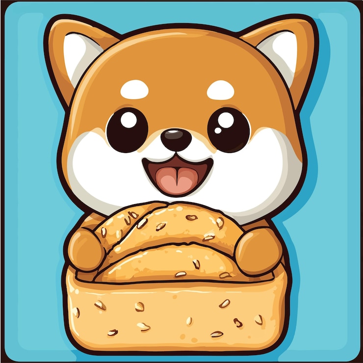 Vector el lindo perro shiba inu en un icono de dibujos animados de pan
