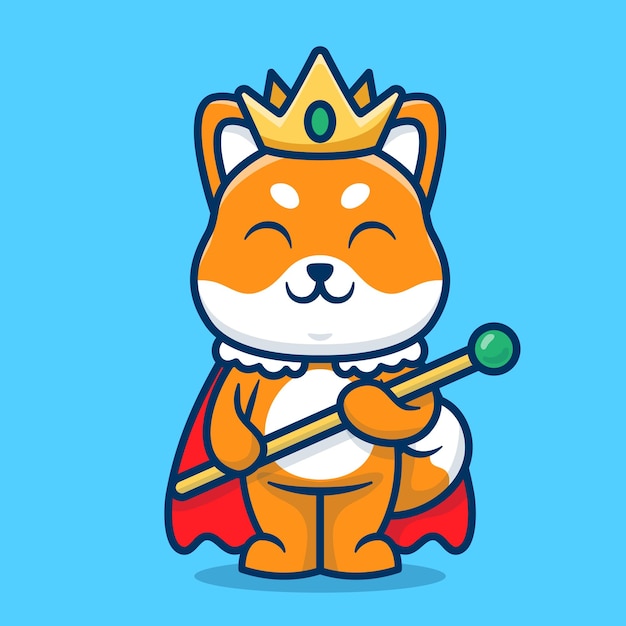 Lindo perro shiba inu con ilustración de vector de dibujos animados de corona aislado