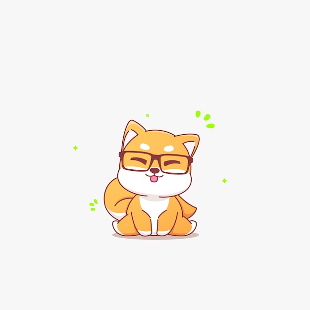 Vector lindo perro shiba inu sentado y con gafas