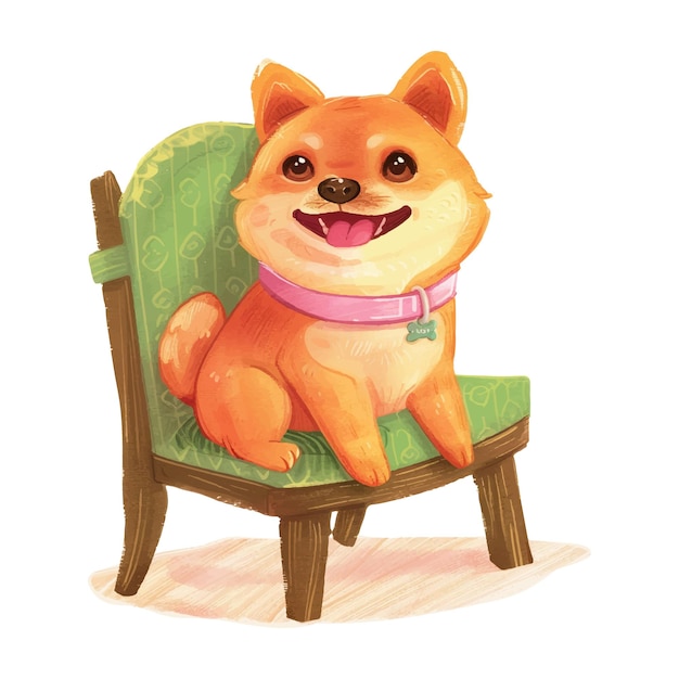 El lindo perro shiba inu sentado en la silla 2