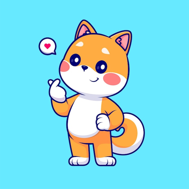 Lindo perro Shiba Inu con signo de amor coreano mano dibujos animados Vector icono ilustración Animal amor aislado