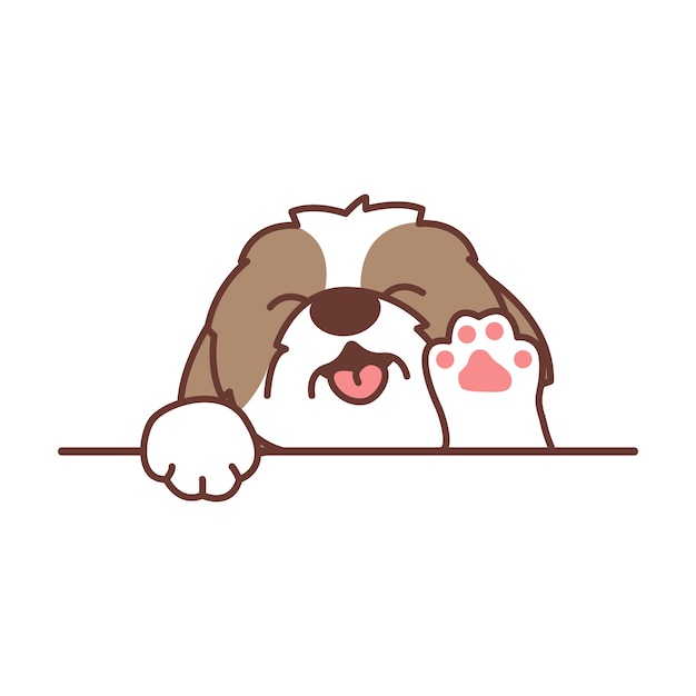 Lindo perro shih tzu agitando dibujos animados de pata