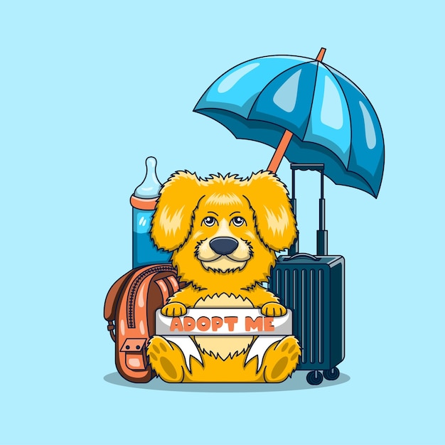 Vector lindo perro sosteniendo adoptar una ilustración de icono de dibujos animados de mensaje de mascota