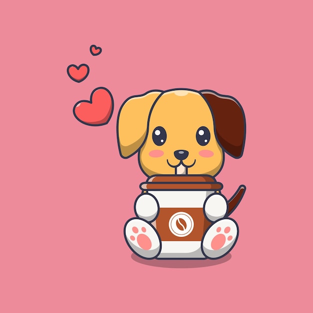 Vector lindo perro sosteniendo una taza de café