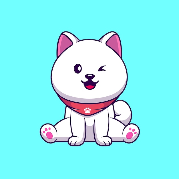 Lindo perro Spitz sentado en la ilustración de iconos de Vector de dibujos animados.