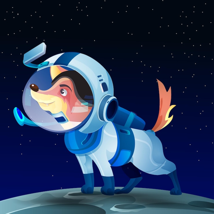 Vector lindo perro vestido como astronauta perro astronauta en un casco luna y espacio