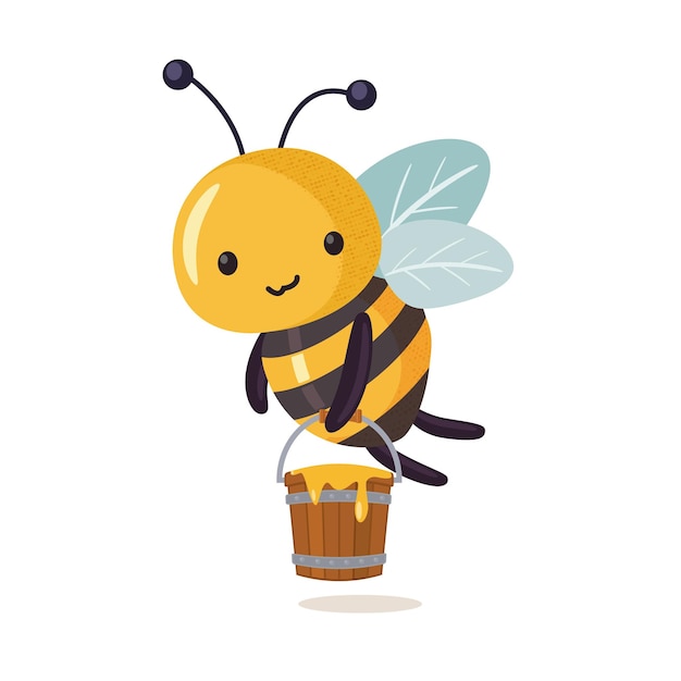 Lindo personaje de abeja de dibujos animados en estilo plano Ilustración vectorial