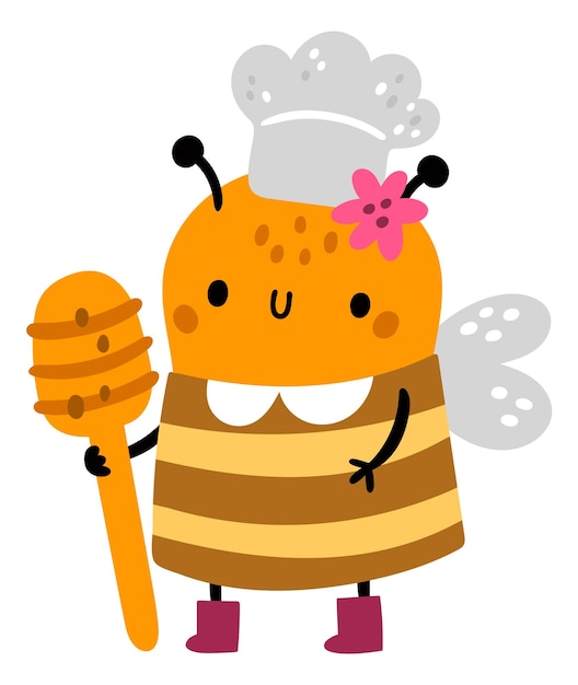 Lindo personaje de abeja en sombrero de chef Animal de cocina de miel