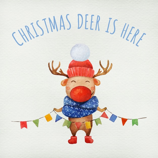 Lindo personaje de acuarela de ciervos de Navidad