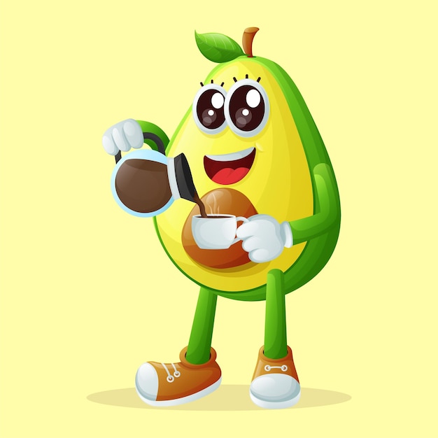 Lindo personaje de aguacate sirviendo café