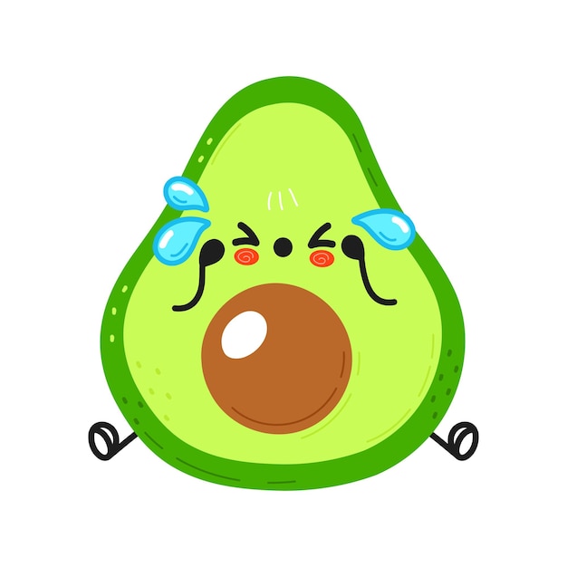 Lindo personaje de aguacate triste y llorando