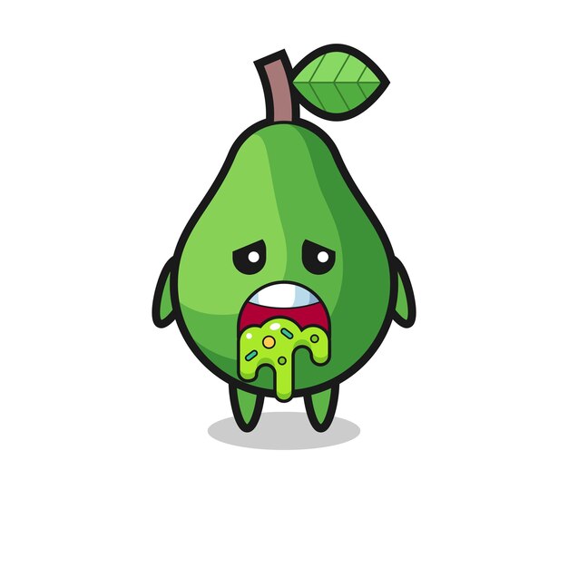 El lindo personaje de aguacate con vómito, diseño de estilo lindo para camiseta, pegatina, elemento de logotipo